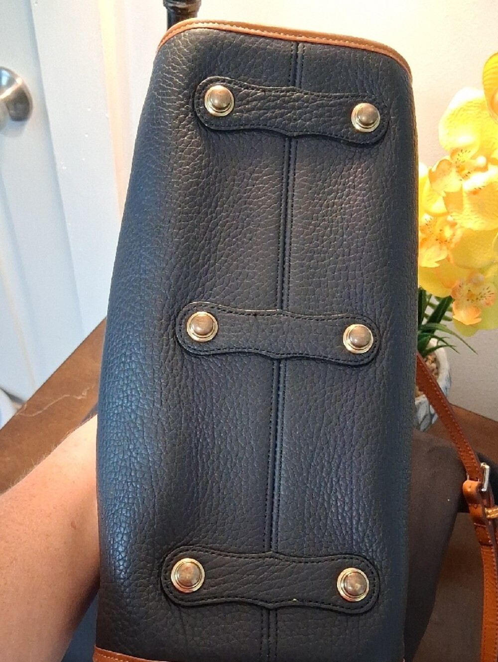 Dooney & Bourke Black and Brown Pebbled Leather Satchel with Wallet - Picture 5 of 16